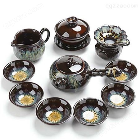 景德镇黑陶茶具套装 家用简约整套功夫茶具 日式粗陶旅行茶壶茶杯