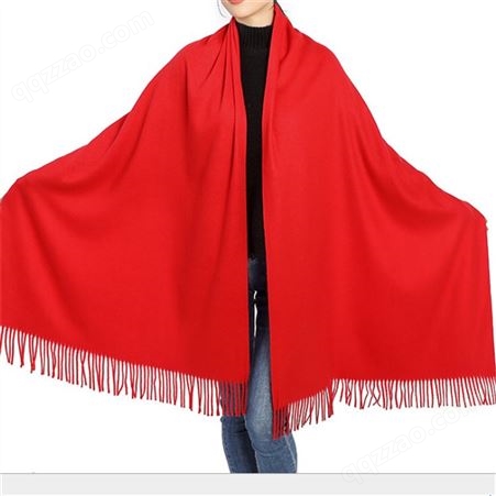 羊绒刺绣围巾定制 冬季年会礼品红围脖印字