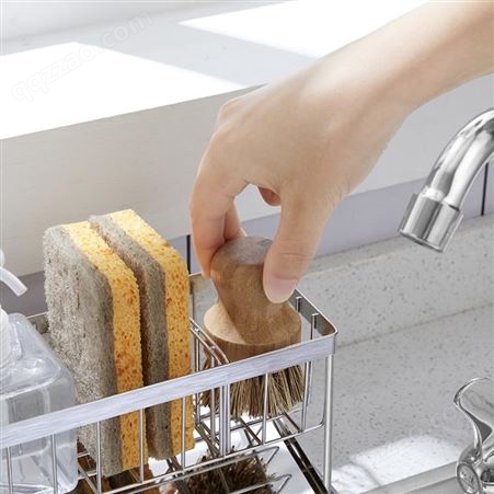 现代简约厨房台面置地不锈钢海绵收纳篮洗手液收纳架洗碗槽置物架