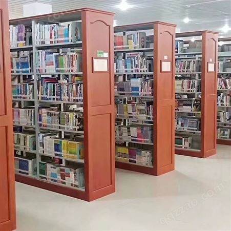 学校图书馆书架 阅览室钢木落地学生图双面图书架钢制书柜