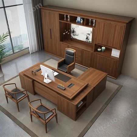 新中式风格办公家具 乌金木实木老板桌办公桌 可定制
