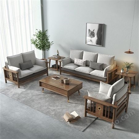 新中式实木沙发组合 大小户型 现代简约禅意古典别墅家具 可定做