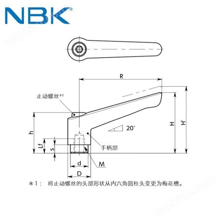 日本NBK LEF钢制长旋转半径内螺纹塑料夹紧手柄把手