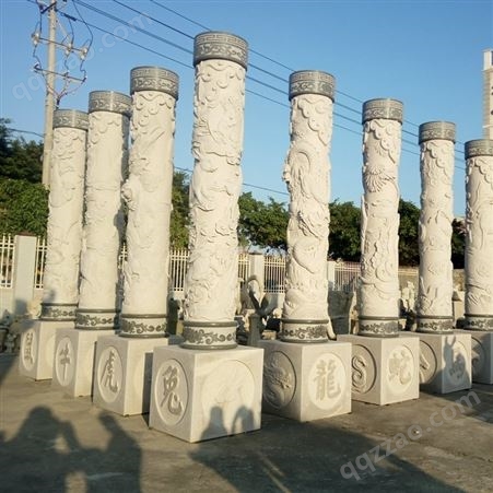 石雕盘龙柱公园广场雕刻文化柱汉白玉华表柱子雕塑定制