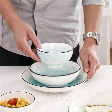 CODA手绘飞天餐具42件套D1805家用北欧风釉下彩陶瓷圆盘饭碗面碗汤勺味碟安士杯组合装